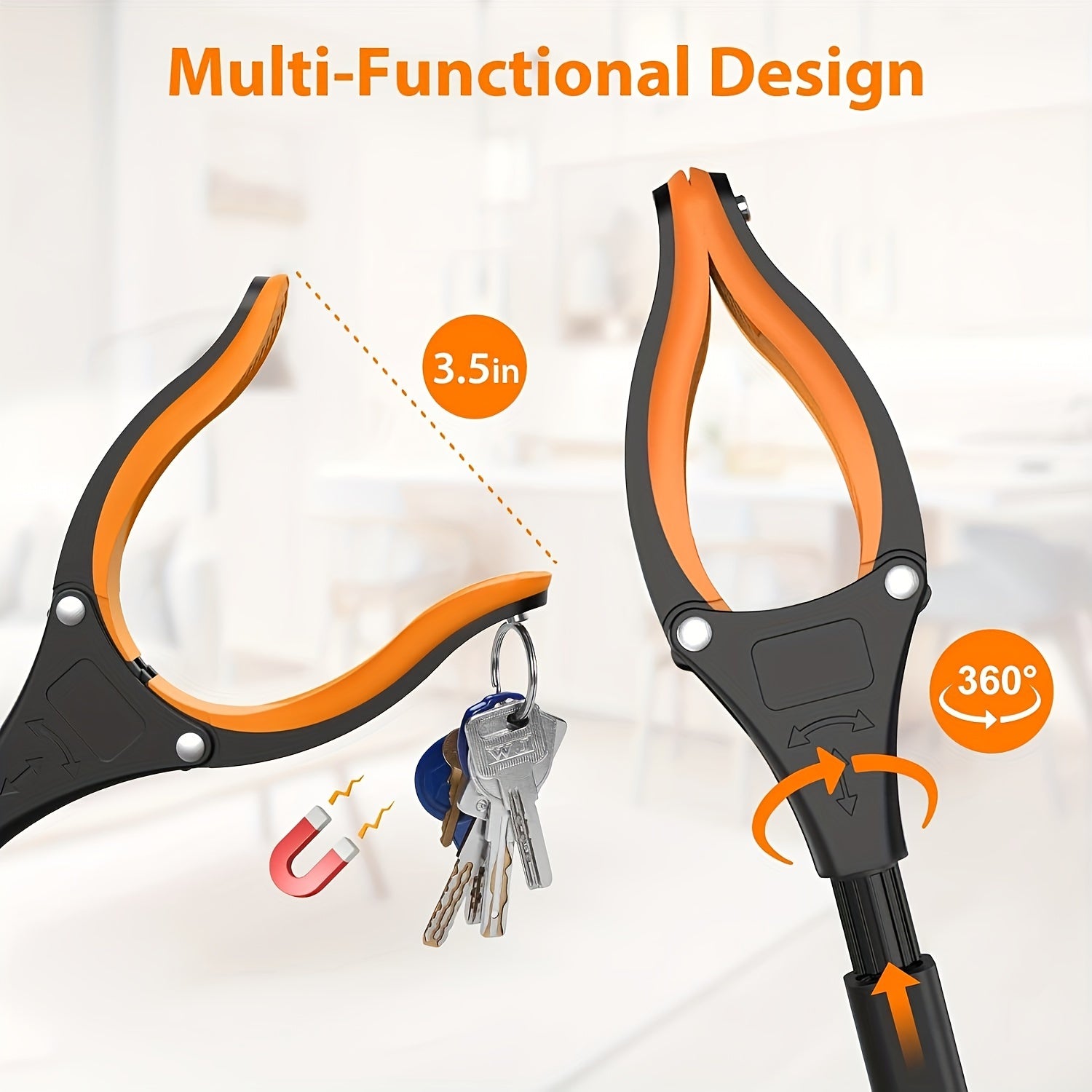 2 Foldable Grabber Pick Tools - 33" Long Reach, 360° Rotating Jaw, Strong Magnet, and Ergonomic Grip