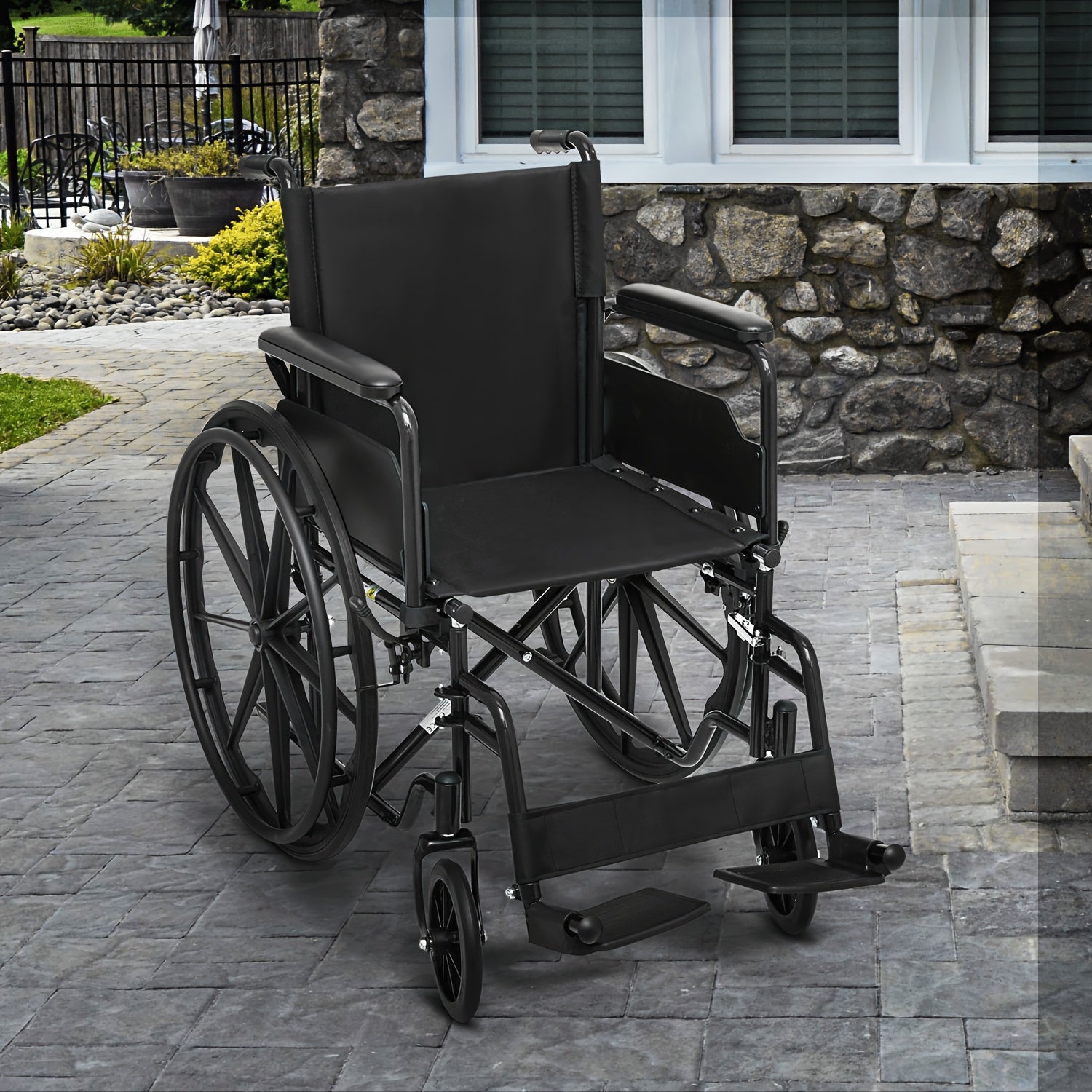 Wheelchair For Adult Transport Flip Back Padded Arms And Detachable Swing Away Footrests