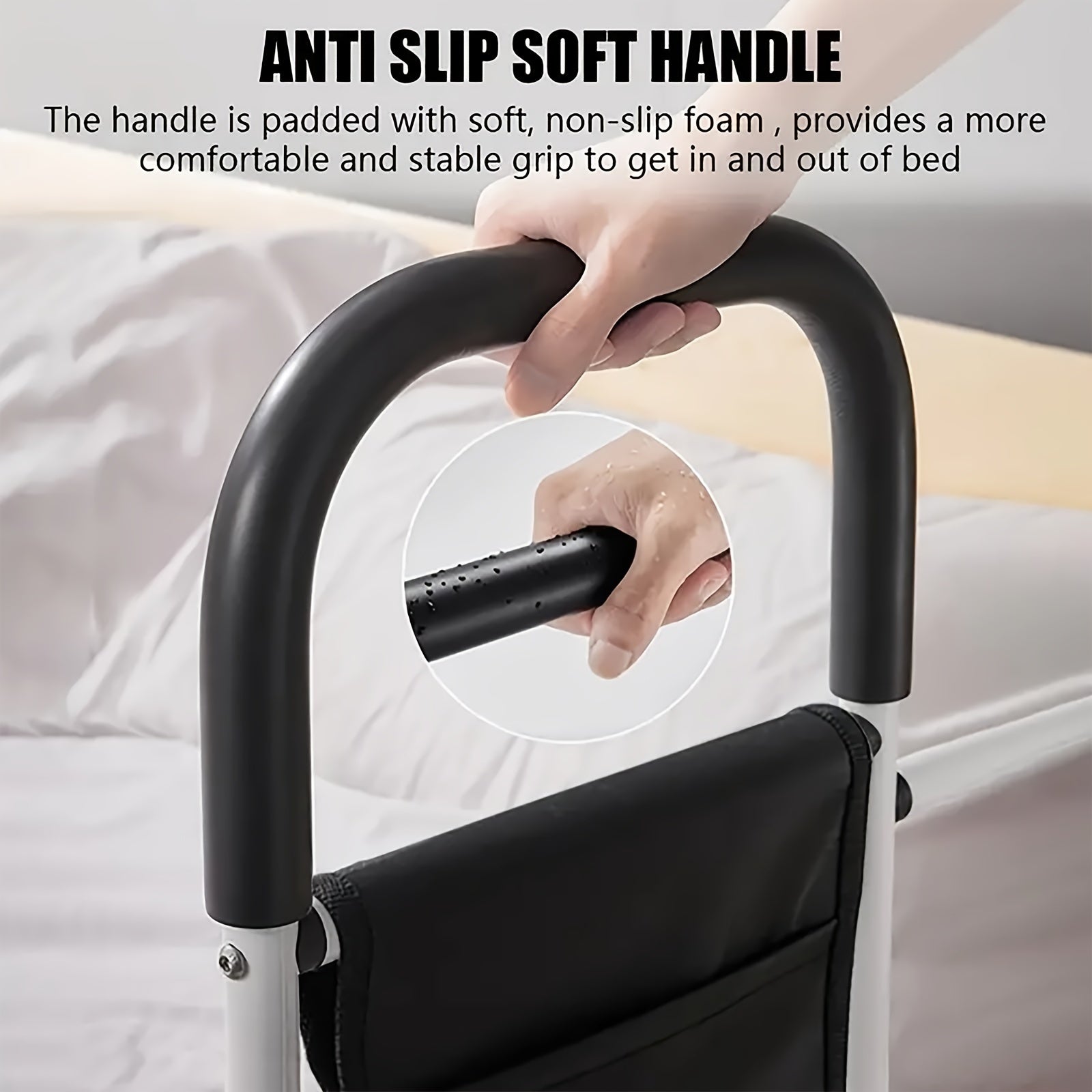 Bedside Armrest Safety Bed Railing With Storage Bags