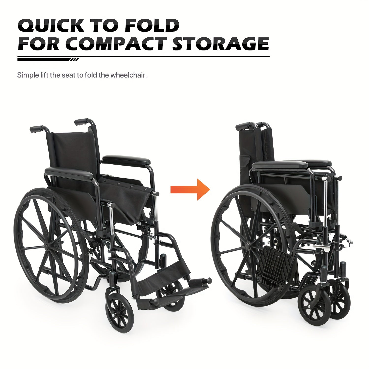Wheelchair For Adult Transport Flip Back Padded Arms And Detachable Swing Away Footrests