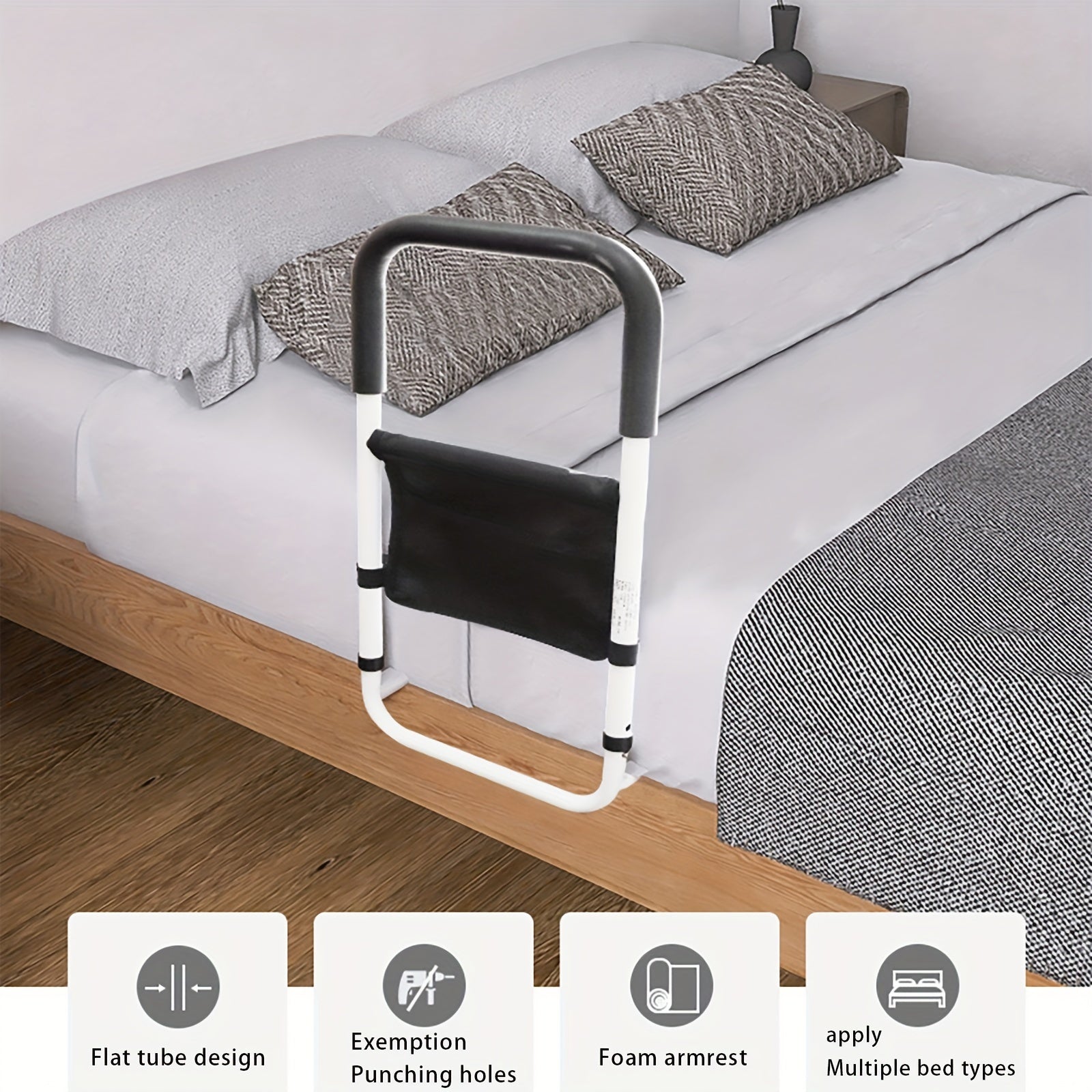 Bedside Armrest Safety Bed Railing With Storage Bags
