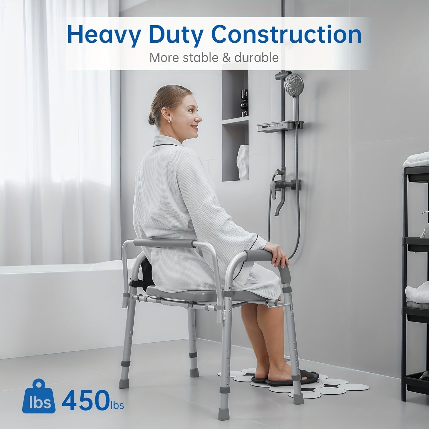 Adjustable Raised Toilet Safety Chair Heavy-Duty With Padded Armrests & Back Support