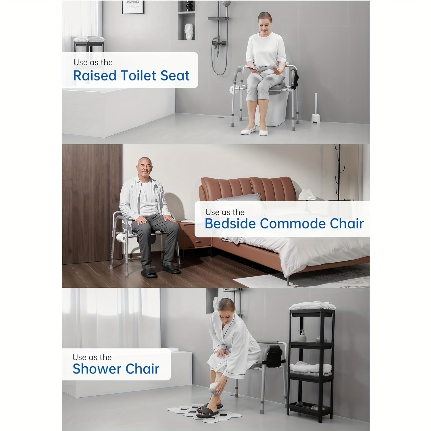 Adjustable Raised Toilet Safety Chair Heavy-Duty With Padded Armrests & Back Support