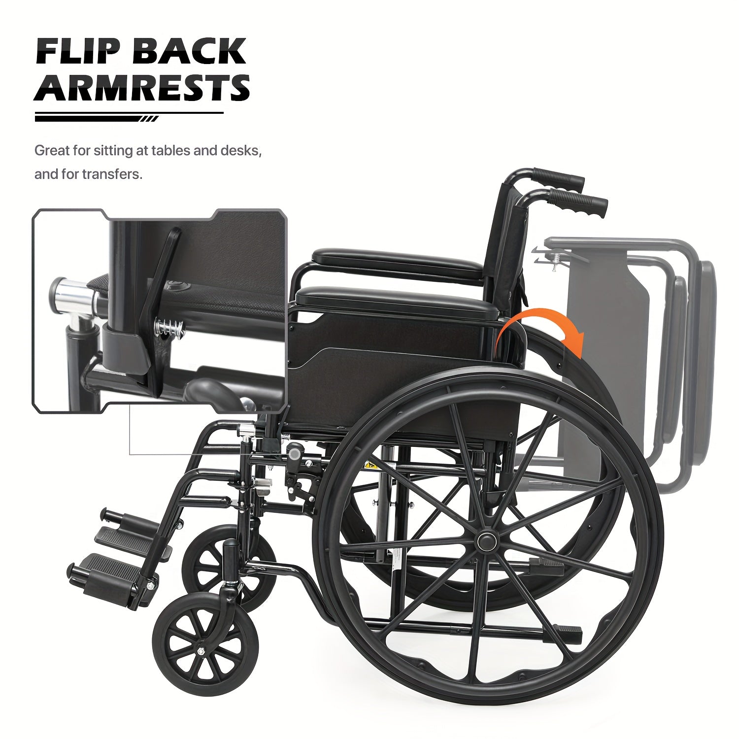 Wheelchair For Adult Transport Flip Back Padded Arms And Detachable Swing Away Footrests