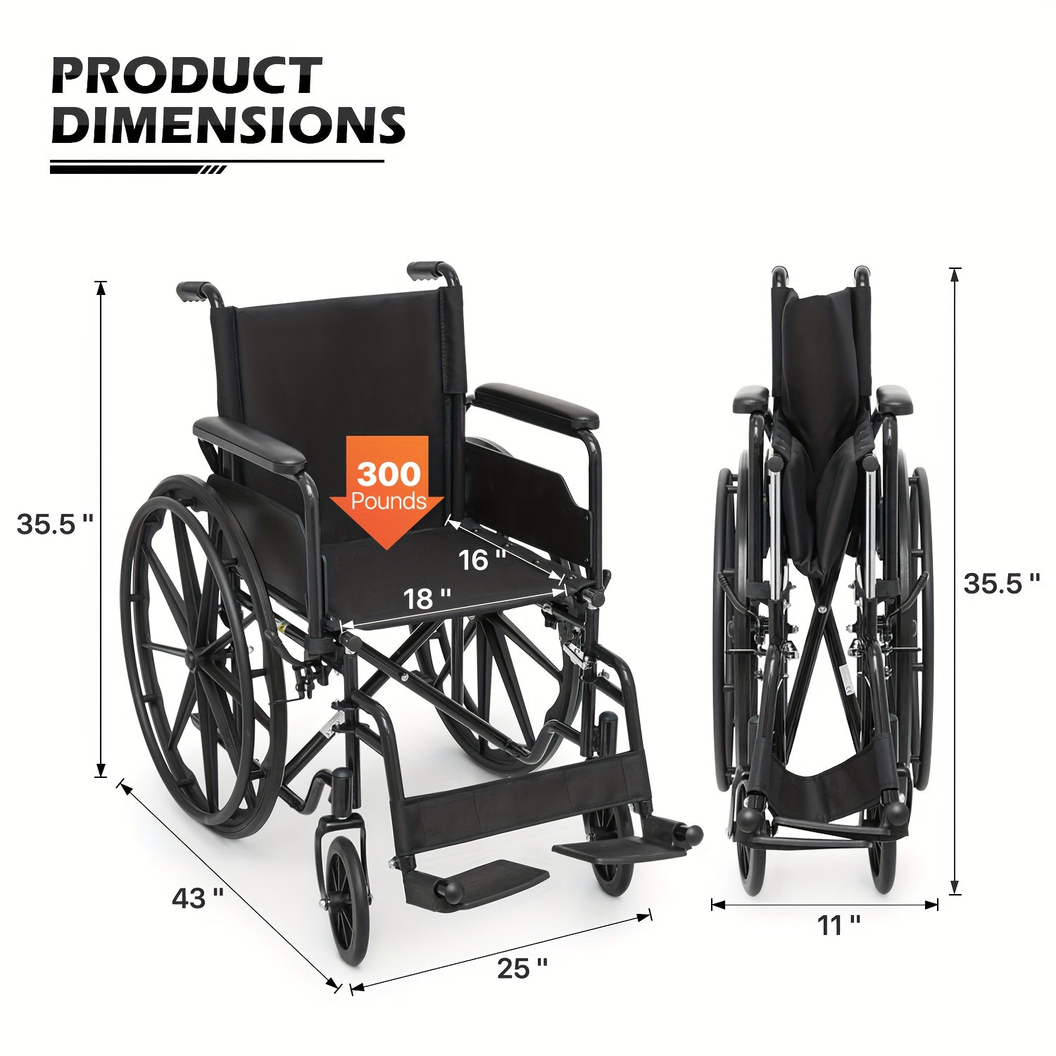 Wheelchair For Adult Transport Flip Back Padded Arms And Detachable Swing Away Footrests