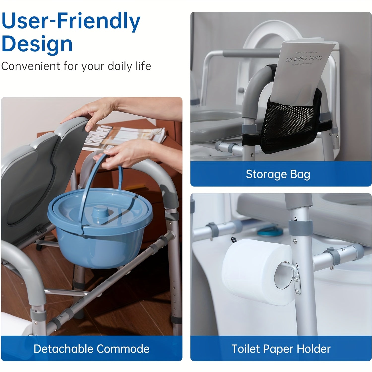 Adjustable Raised Toilet Safety Chair Heavy-Duty With Padded Armrests & Back Support