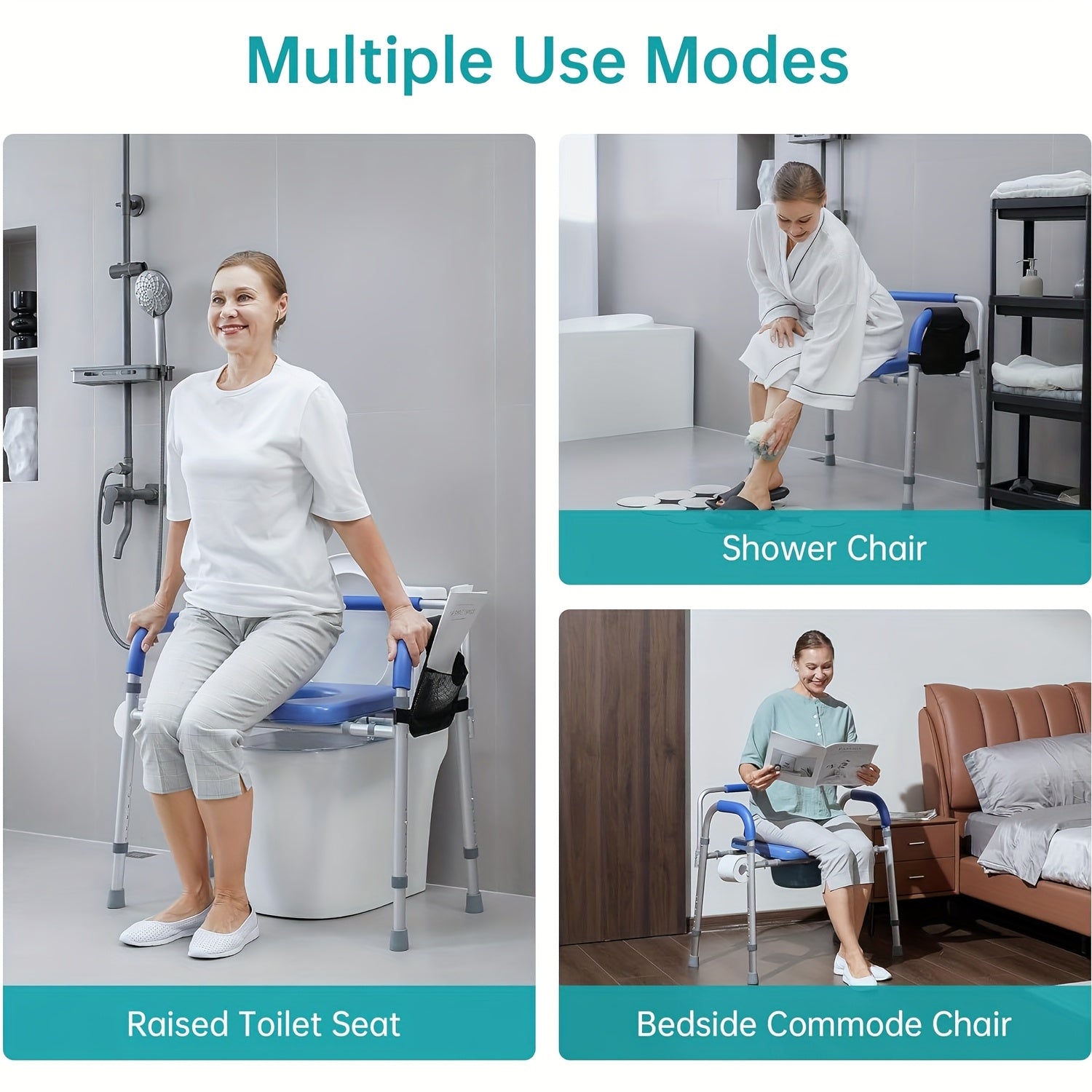 Adjustable Raised Toilet Safety Chair Heavy-Duty With Padded Armrests & Back Support