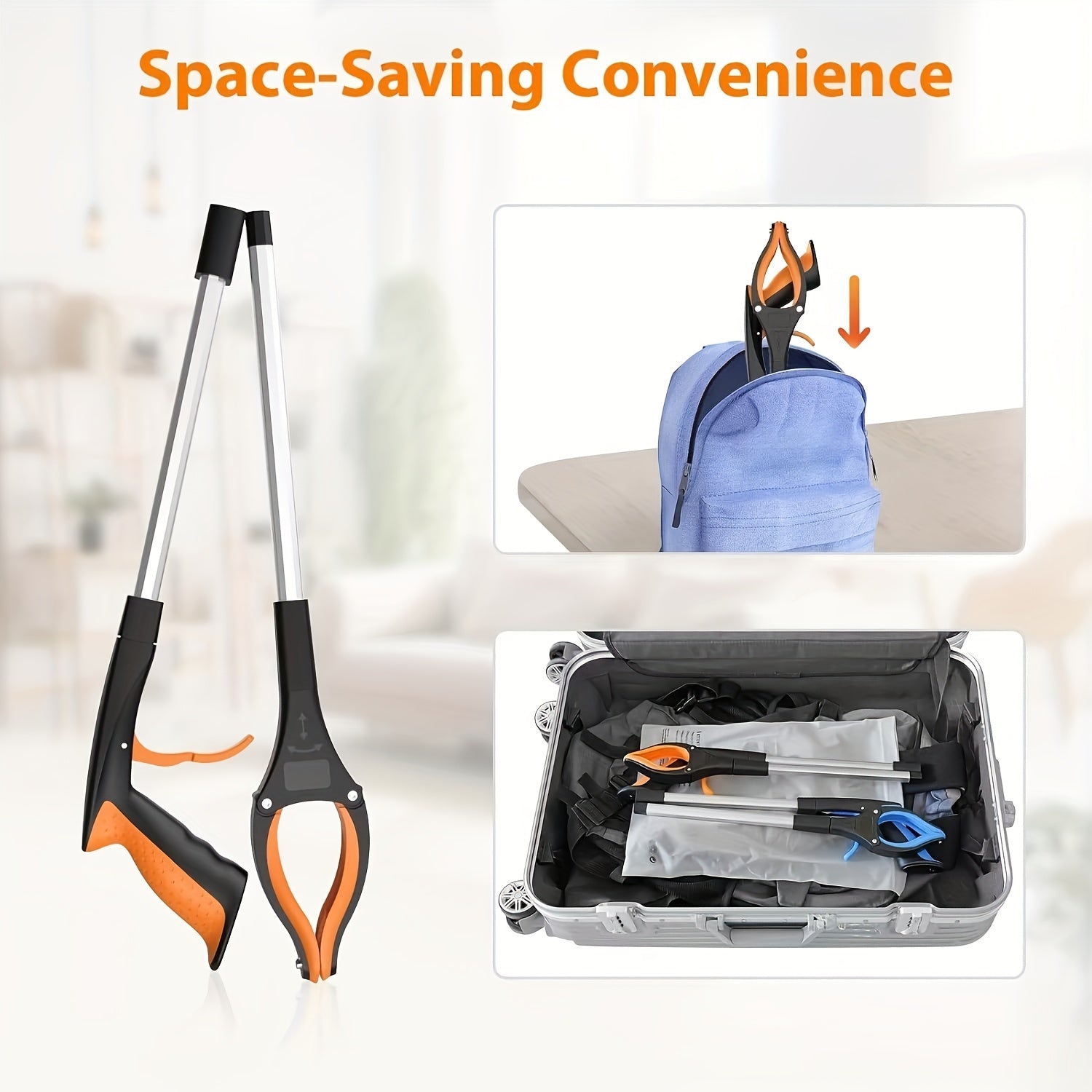 2 Foldable Grabber Pick Tools - 33" Long Reach, 360° Rotating Jaw, Strong Magnet, and Ergonomic Grip