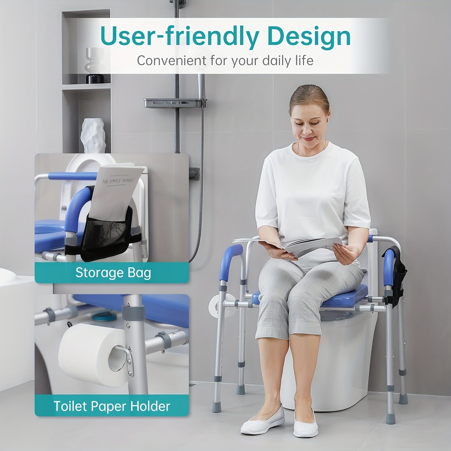 Adjustable Raised Toilet Safety Chair Heavy-Duty With Padded Armrests & Back Support