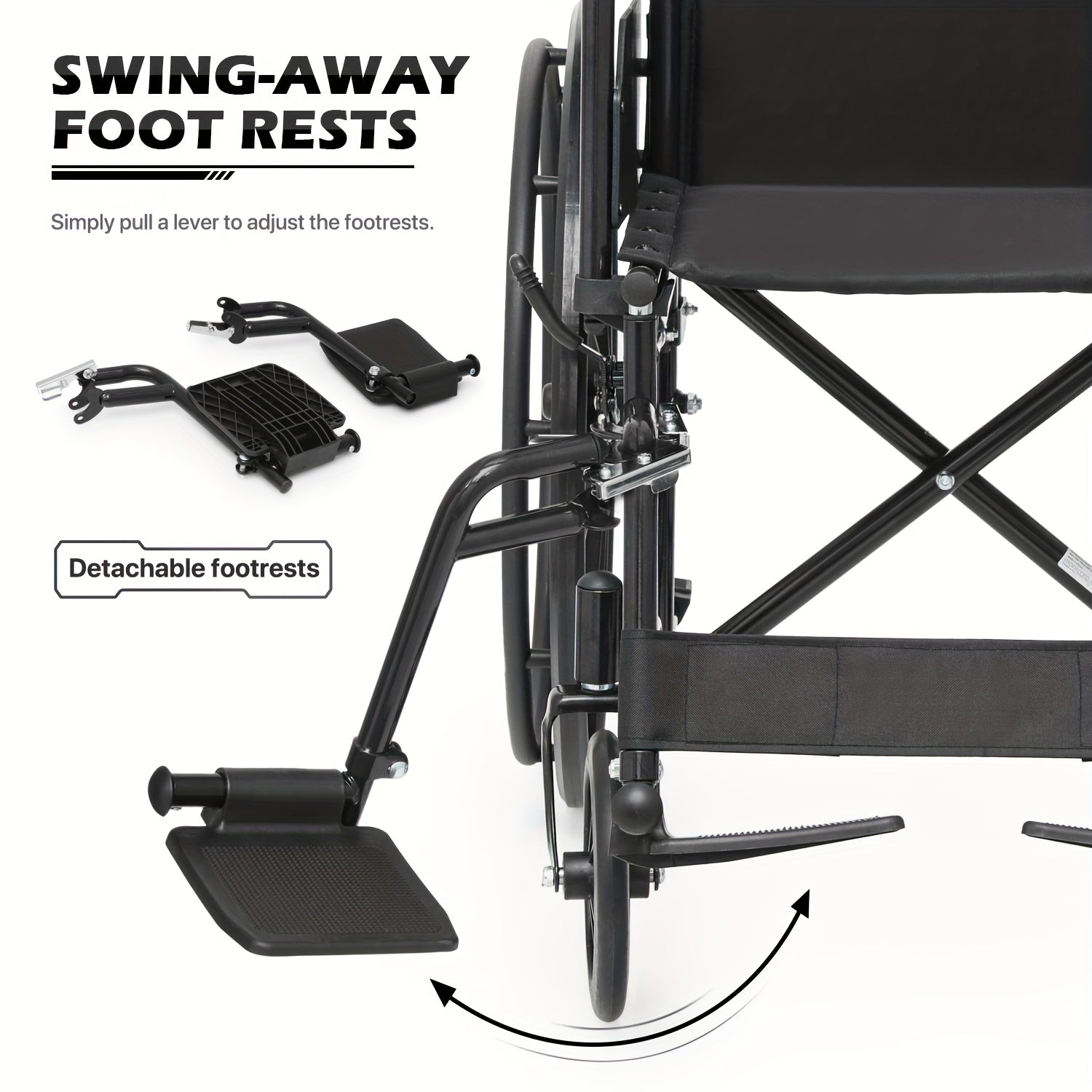 Wheelchair For Adult Transport Flip Back Padded Arms And Detachable Swing Away Footrests