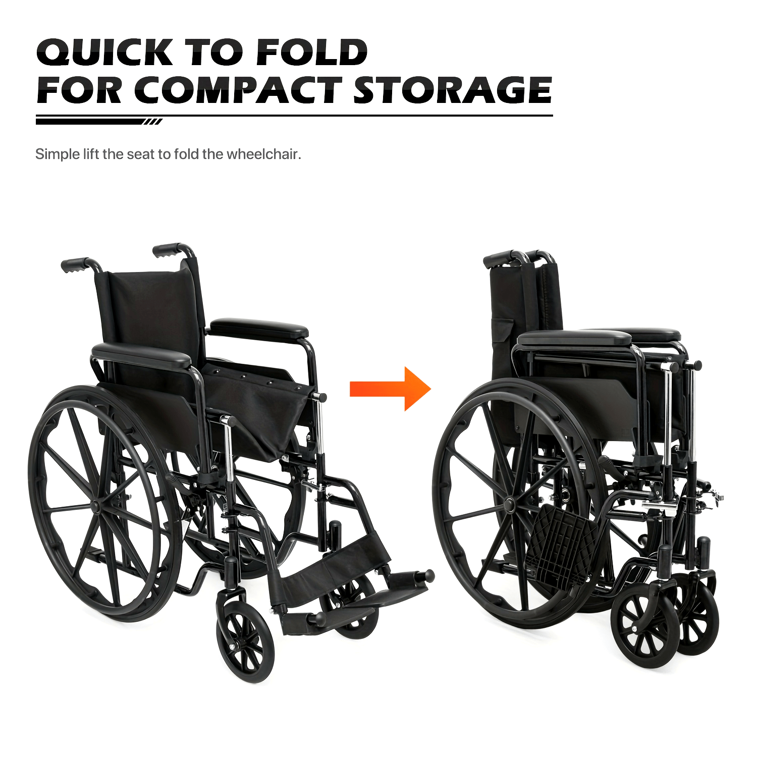 Wheelchair For Adult Transport Flip Back Padded Arms And Detachable Swing Away Footrests