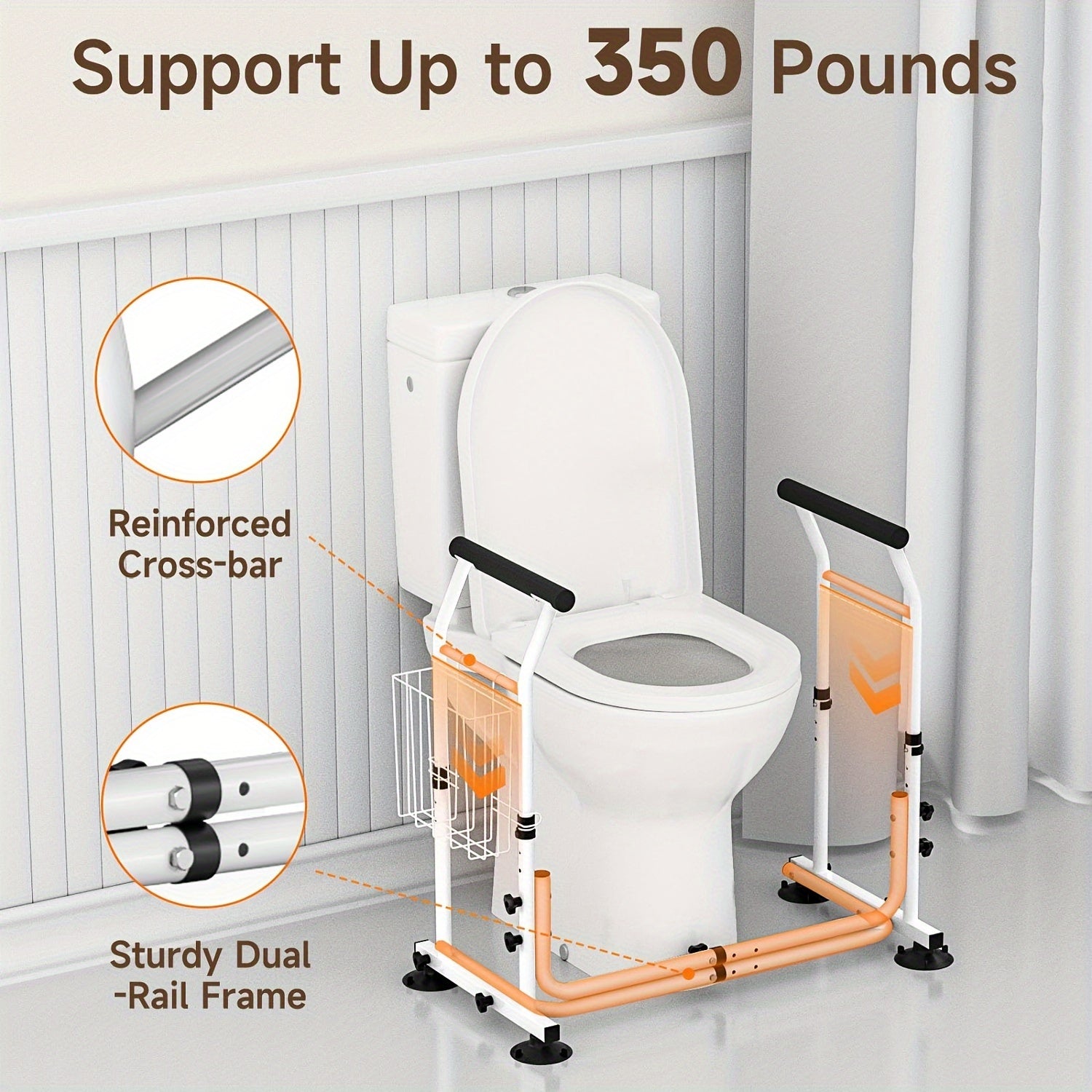 Toilet Safety Frame with handles for Elderly, Handicap, Disabled, Adjustable Width and Height
